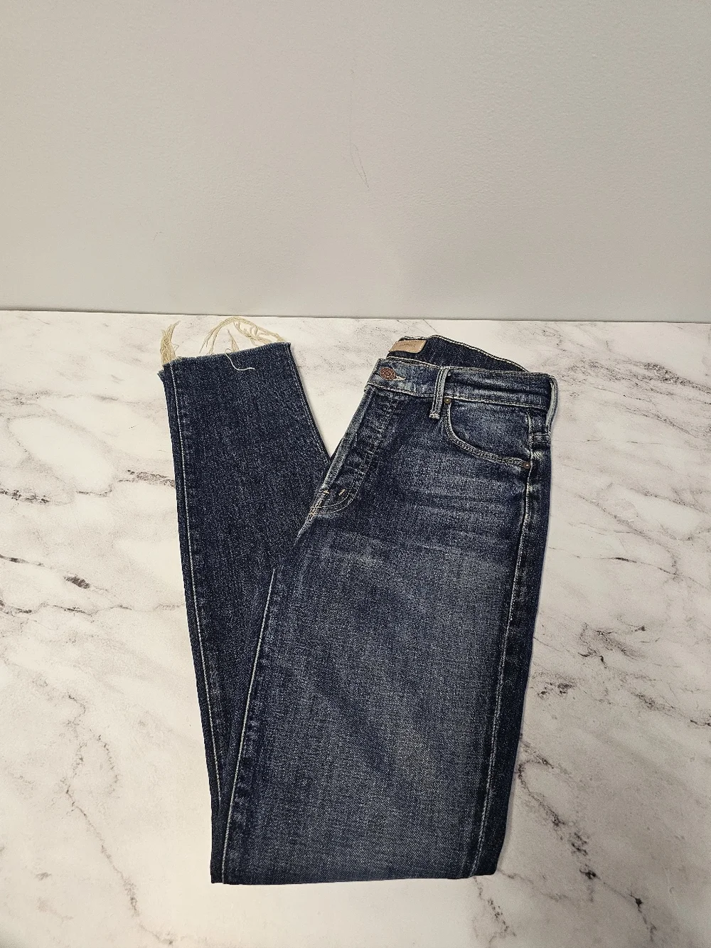 MOTHER The Stunner Fray High Rise  Roasting Nuts Blue Skinny Jeans 25 Preowned - Picture 3 of 11